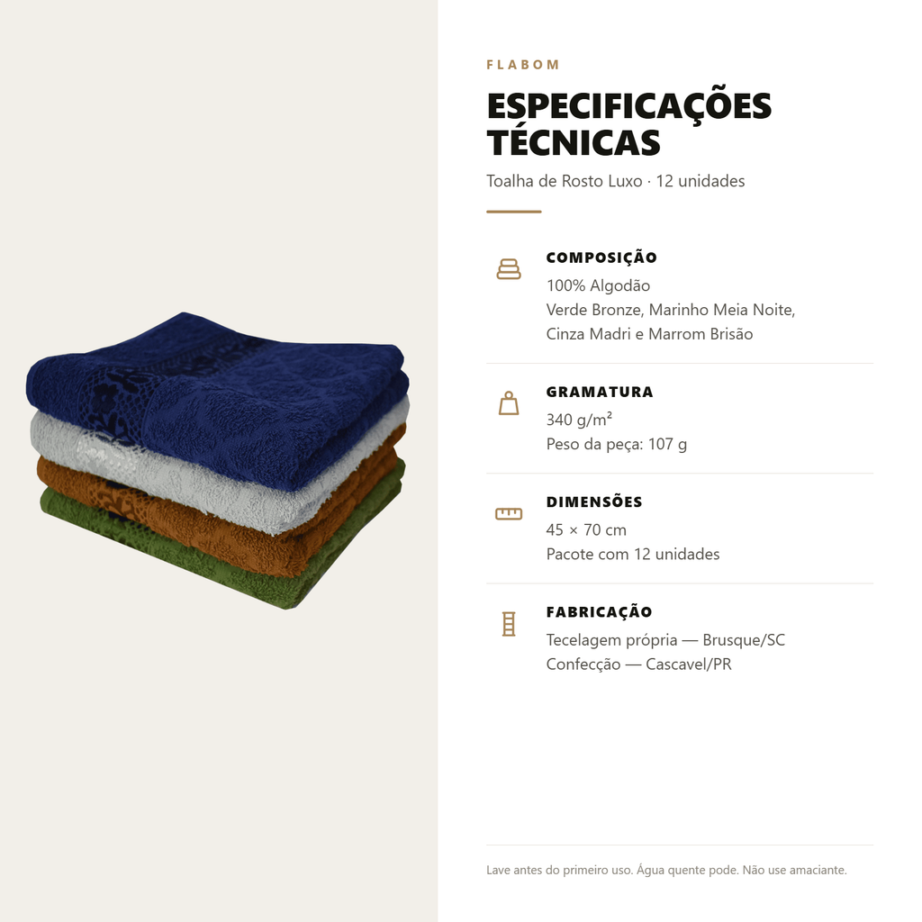 Toalha de Rosto Luxo 45X70 - 12 unidades