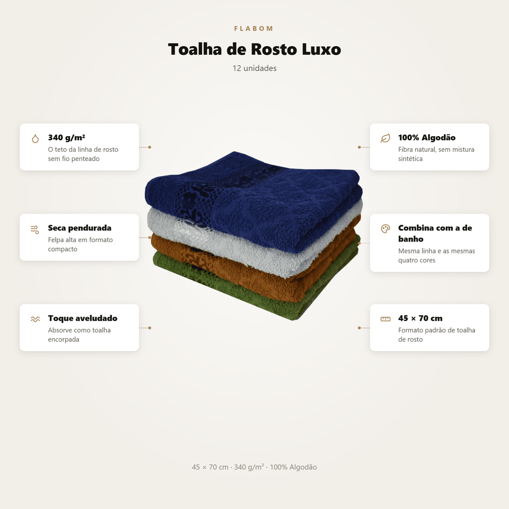 Toalha de Rosto Luxo 45X70 - 12 unidades