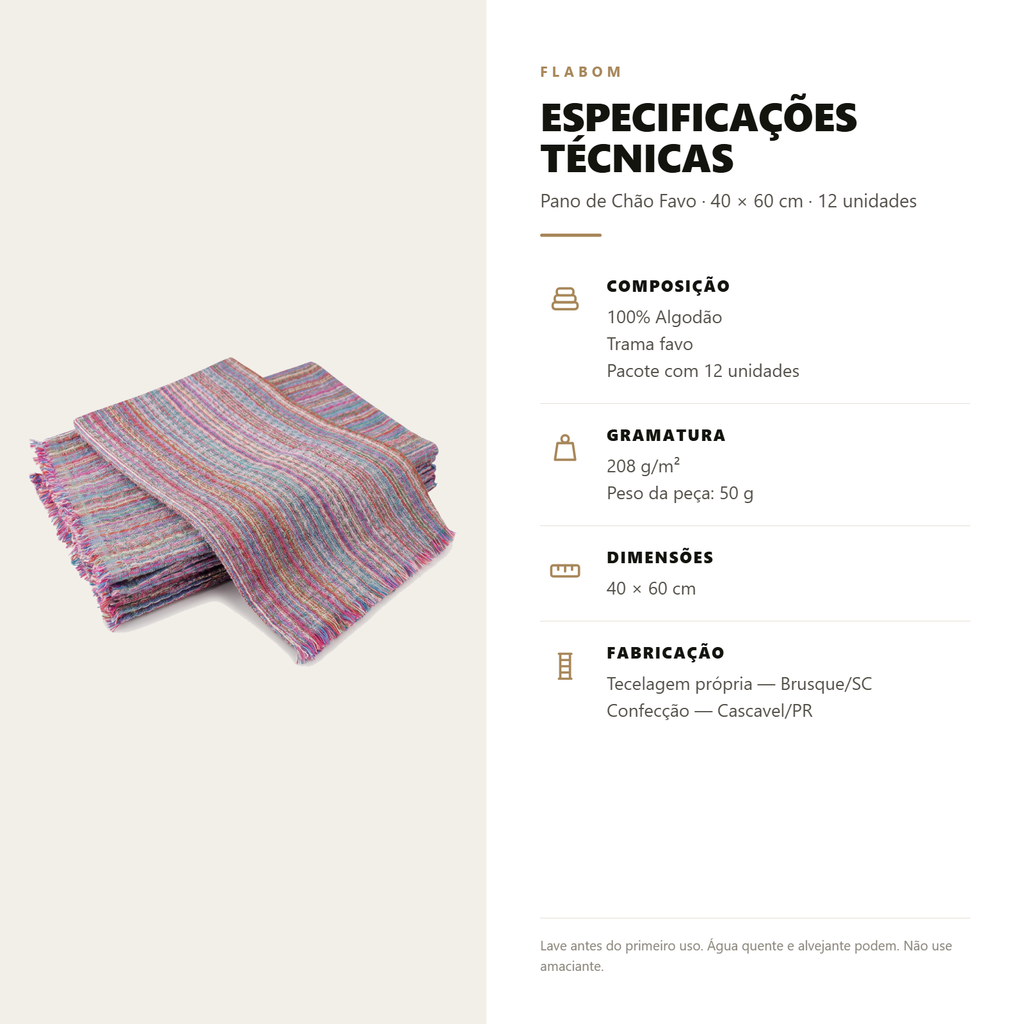 Pano de Chão Limpeza Favo 40X60 - 12 unidades