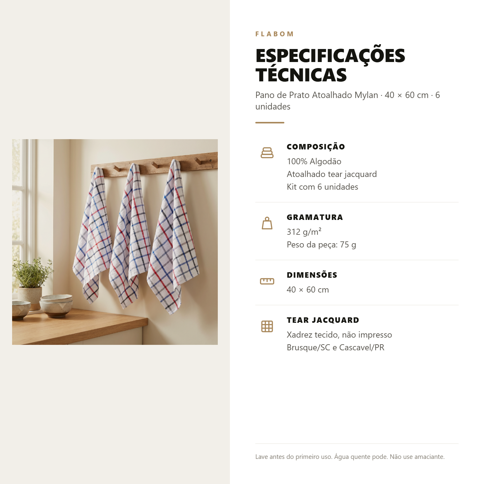 Pano de Prato Atoalhado Mylan 40X60 - KIT 6 unidades