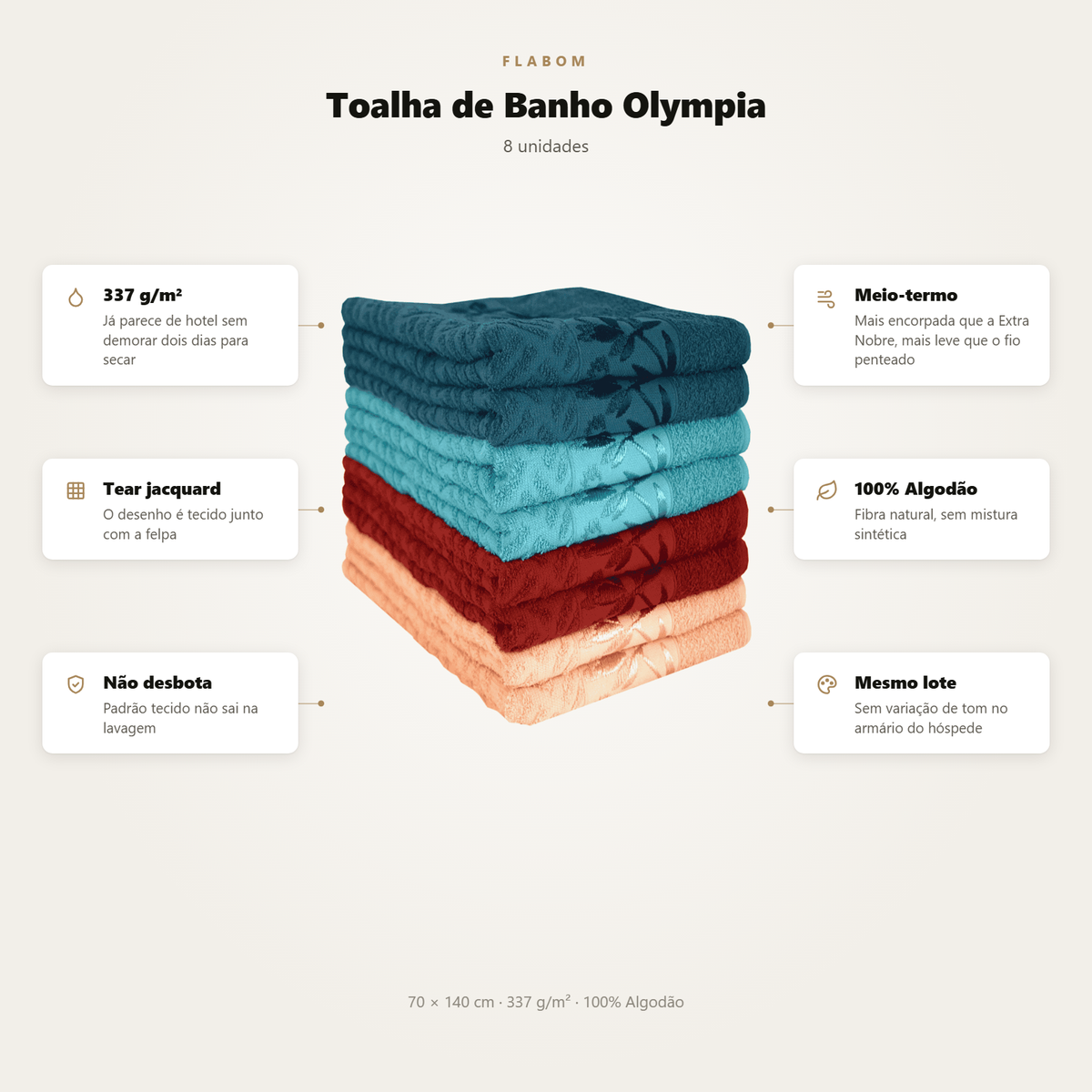 Toalha de Banho Olympia 70X140 - 8 unidades
