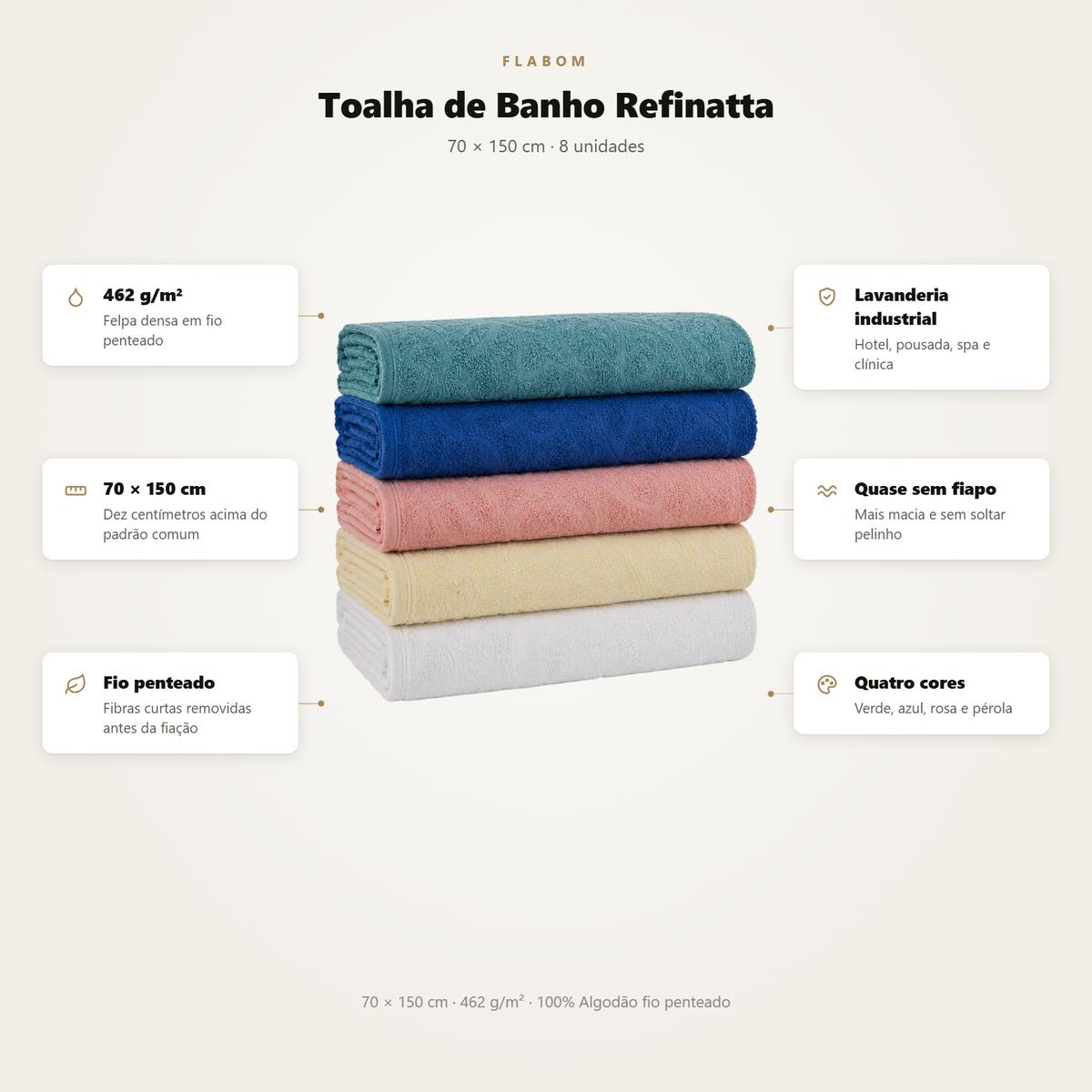 Toalha de Banho Refinatta 70X150 - 8 unidades