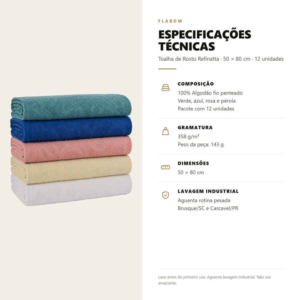 Toalha de Rosto Refinatta 50X80 - 12 unidades