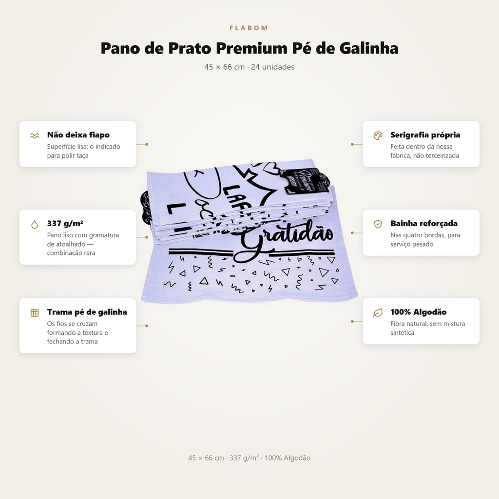 Pano de Prato Premium Pé de Galinha 45X66 - 24 unidades