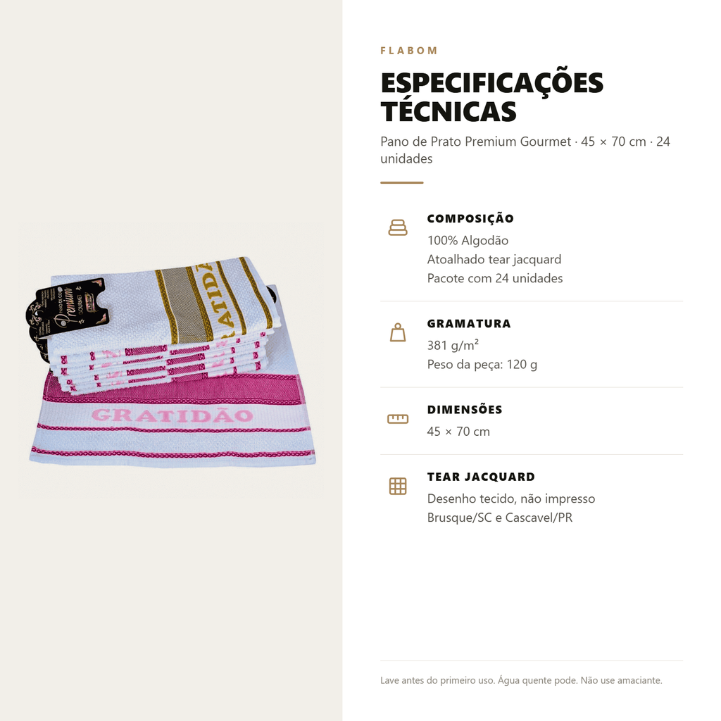 Pano de Prato Atoalhado Premium Gourmet 45X70 - 24 unidades
