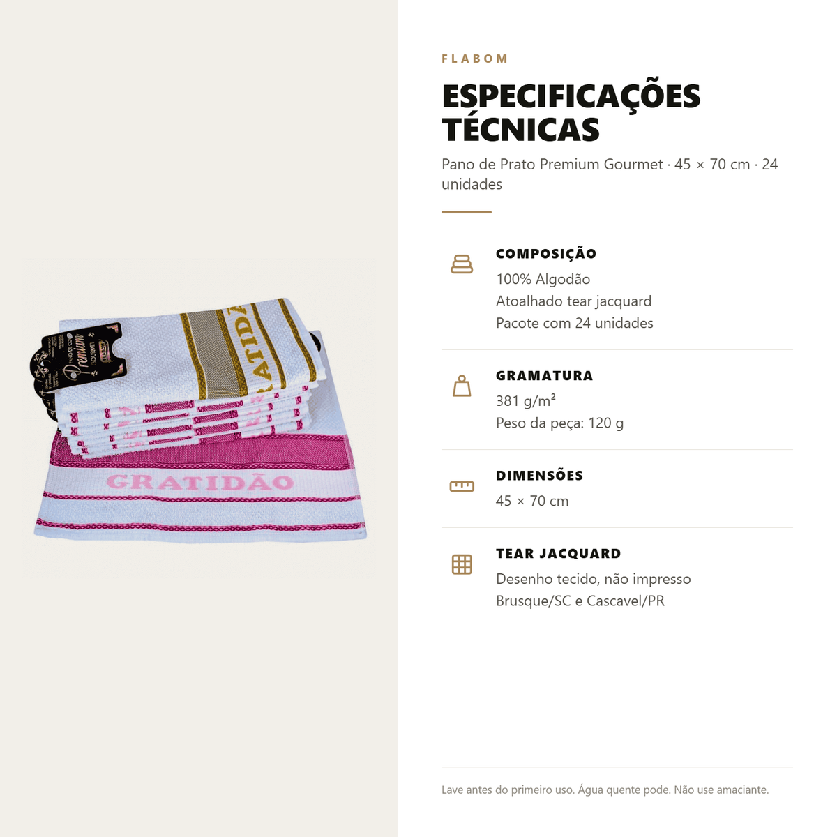Pano de Prato Atoalhado Premium Gourmet 45X70 - 24 unidades
