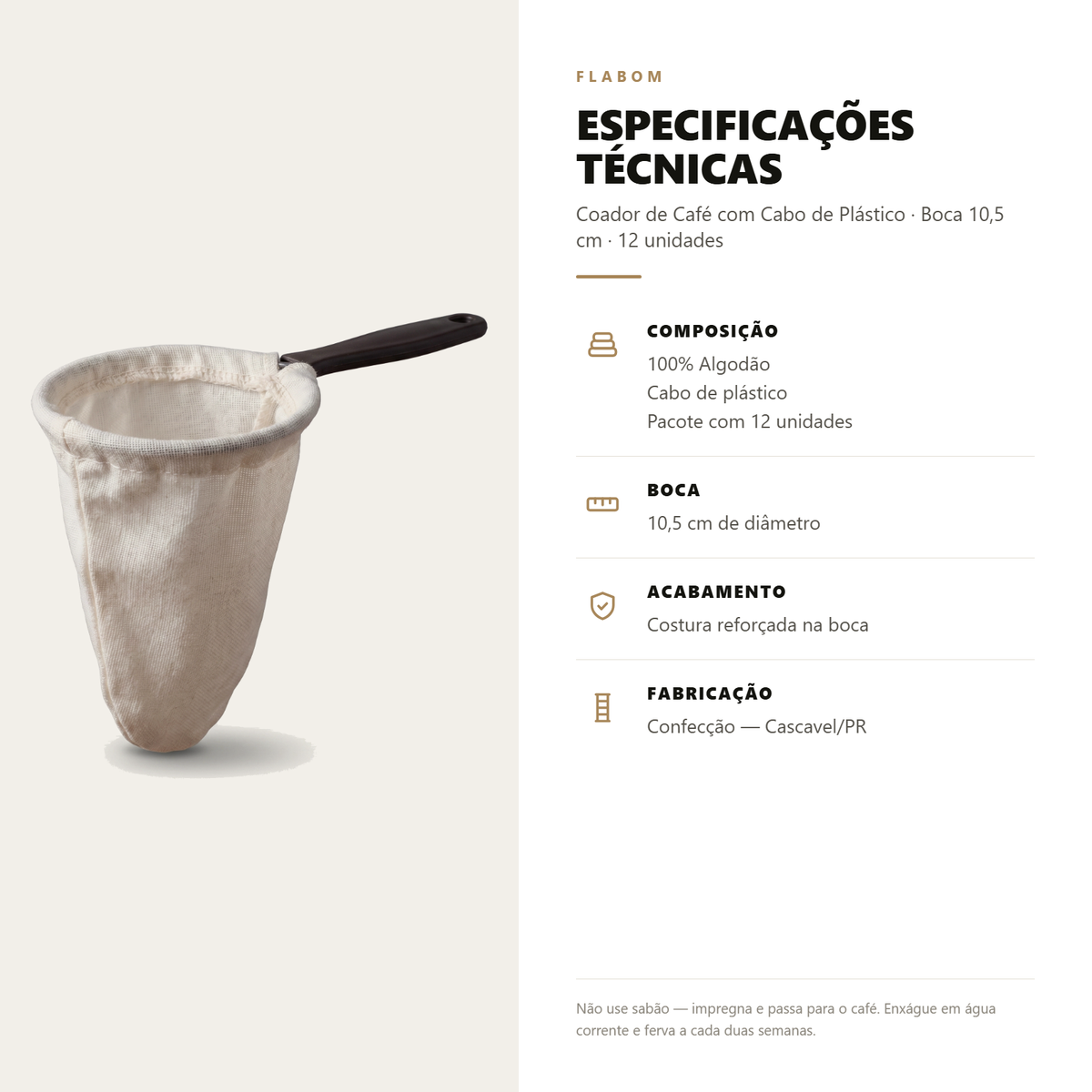 Coador de Café Pano/Cabo de Plástico - 12 unidades