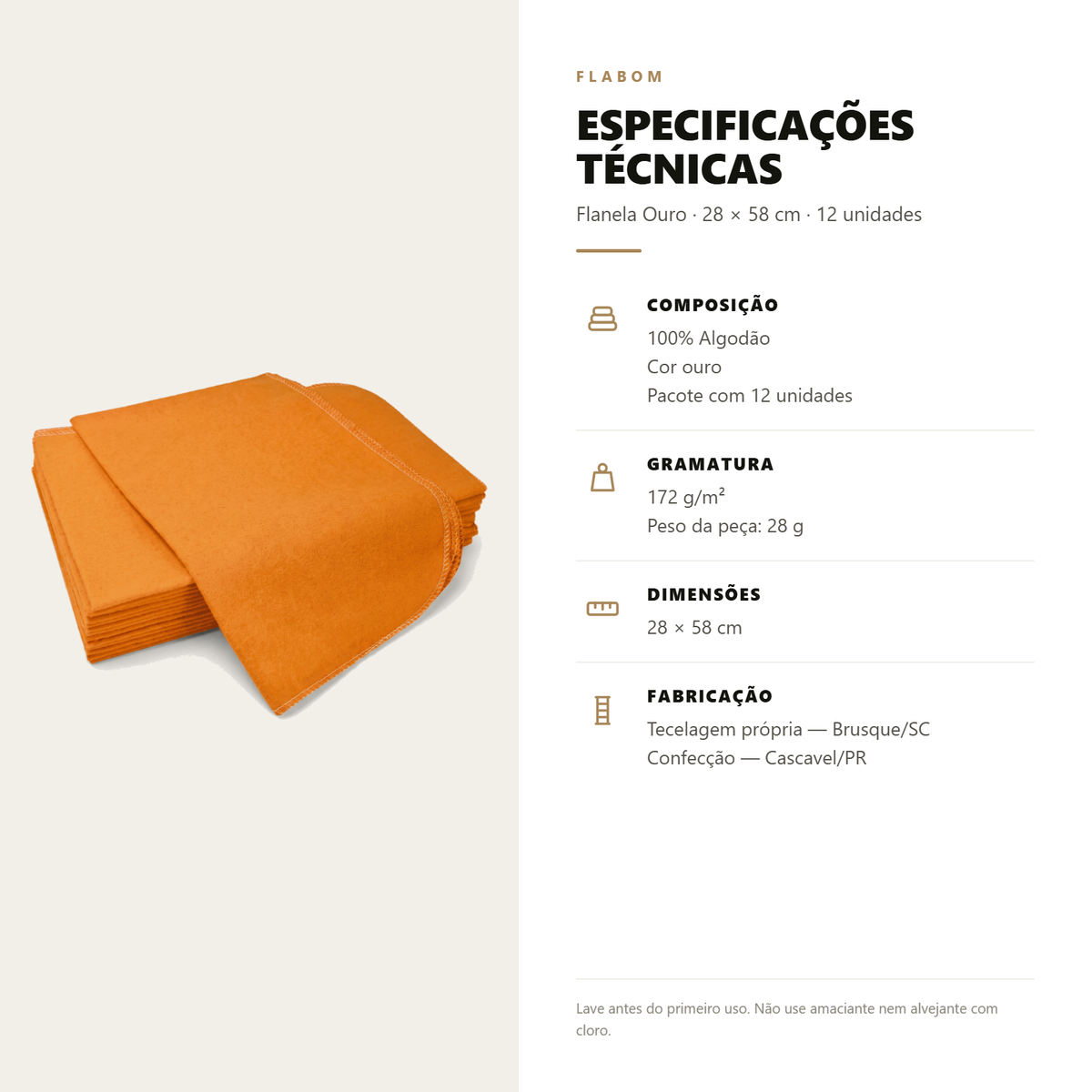 Flanela Ouro 28X58 - 12 unidades