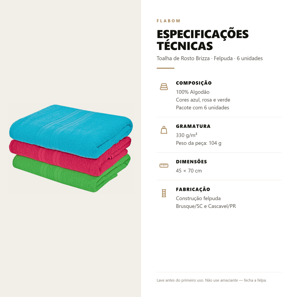 Toalha de Rosto Brizza Felpuda 45X70  - 6 unidades
