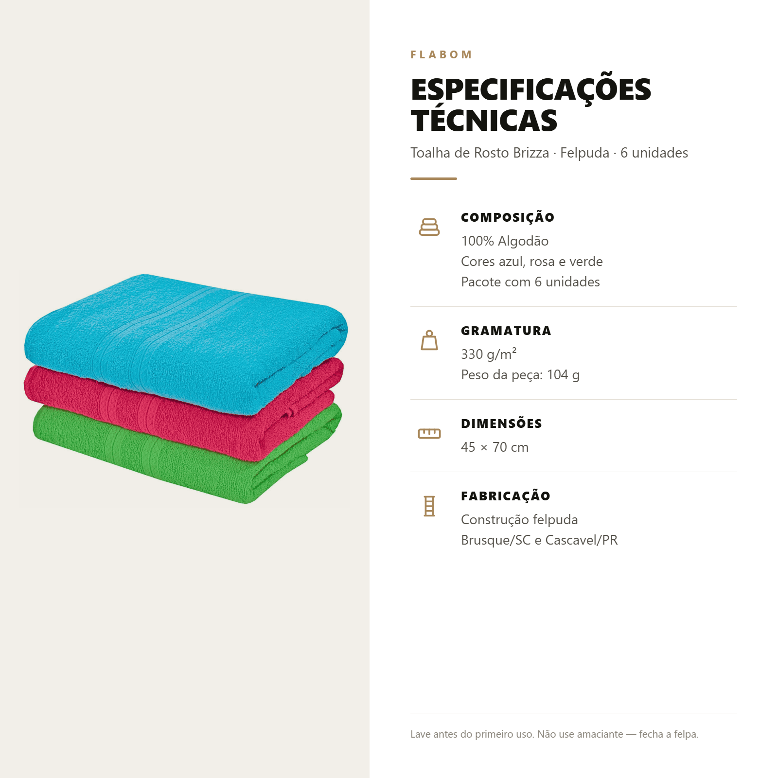 Toalha de Rosto Brizza Felpuda 45X70  - 6 unidades