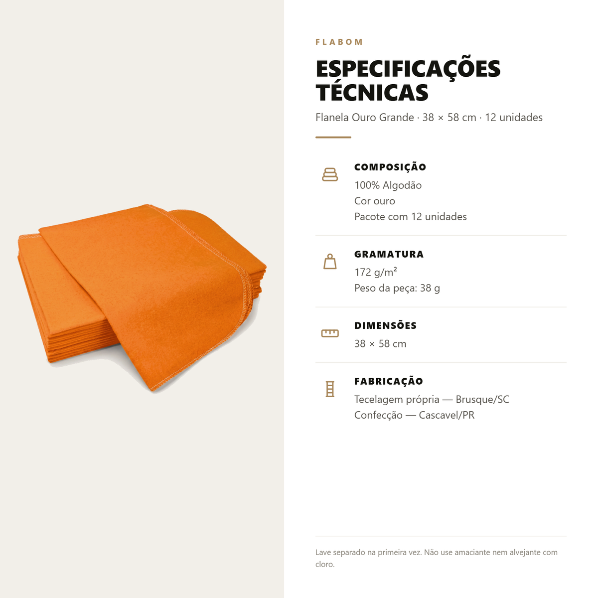 Flanela Ouro 38x58 - 12 Unidades Grande