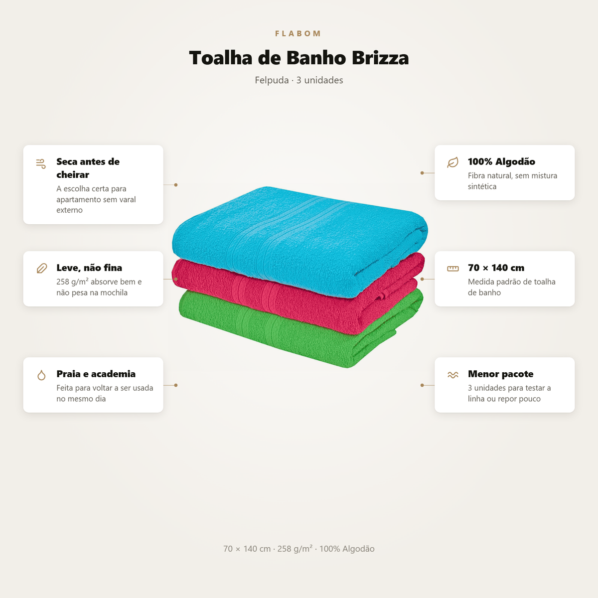 Toalha de Banho Brizza Felpuda 70X140 - 3 unidades