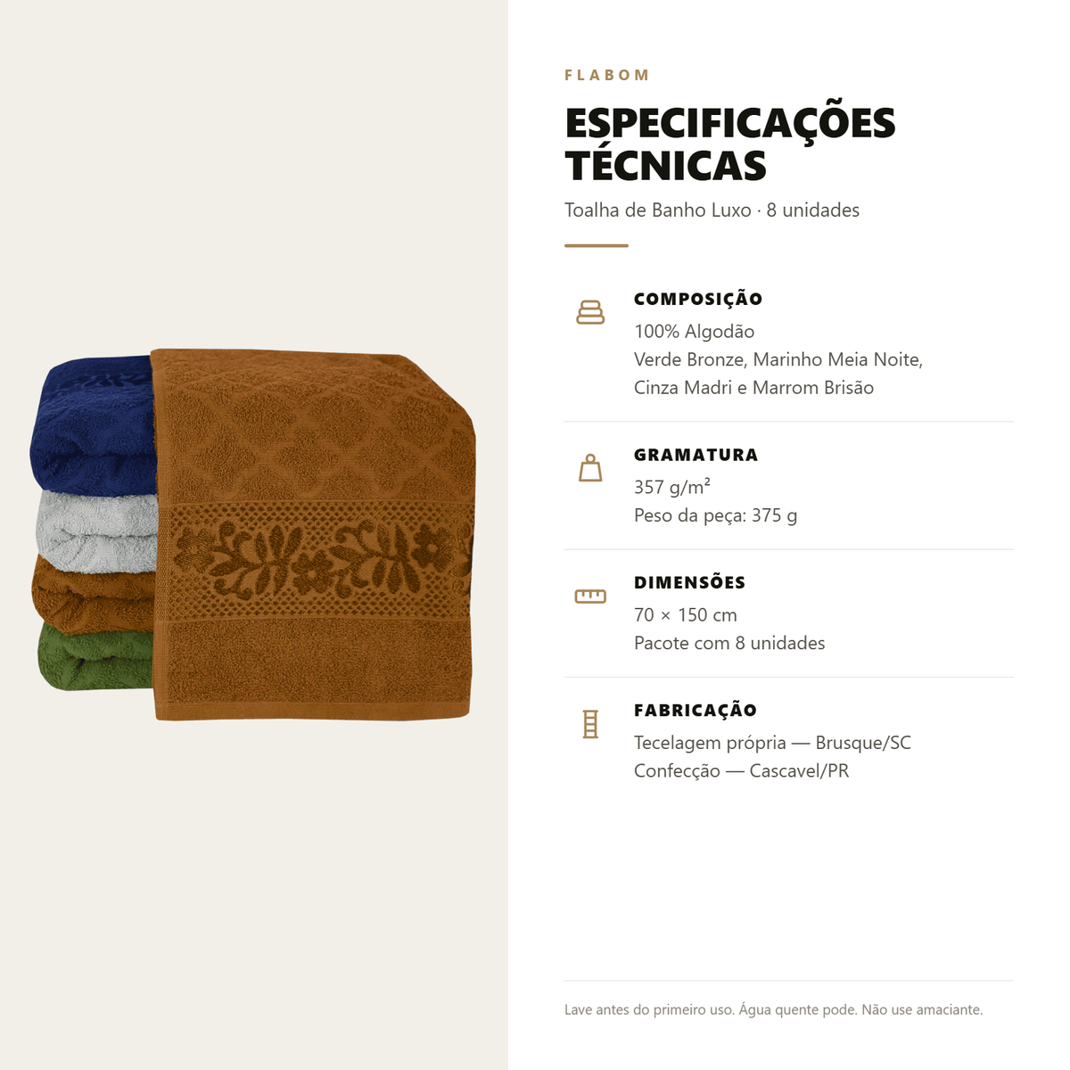 Toalha de Banho Luxo 70X150 - 8 unidades
