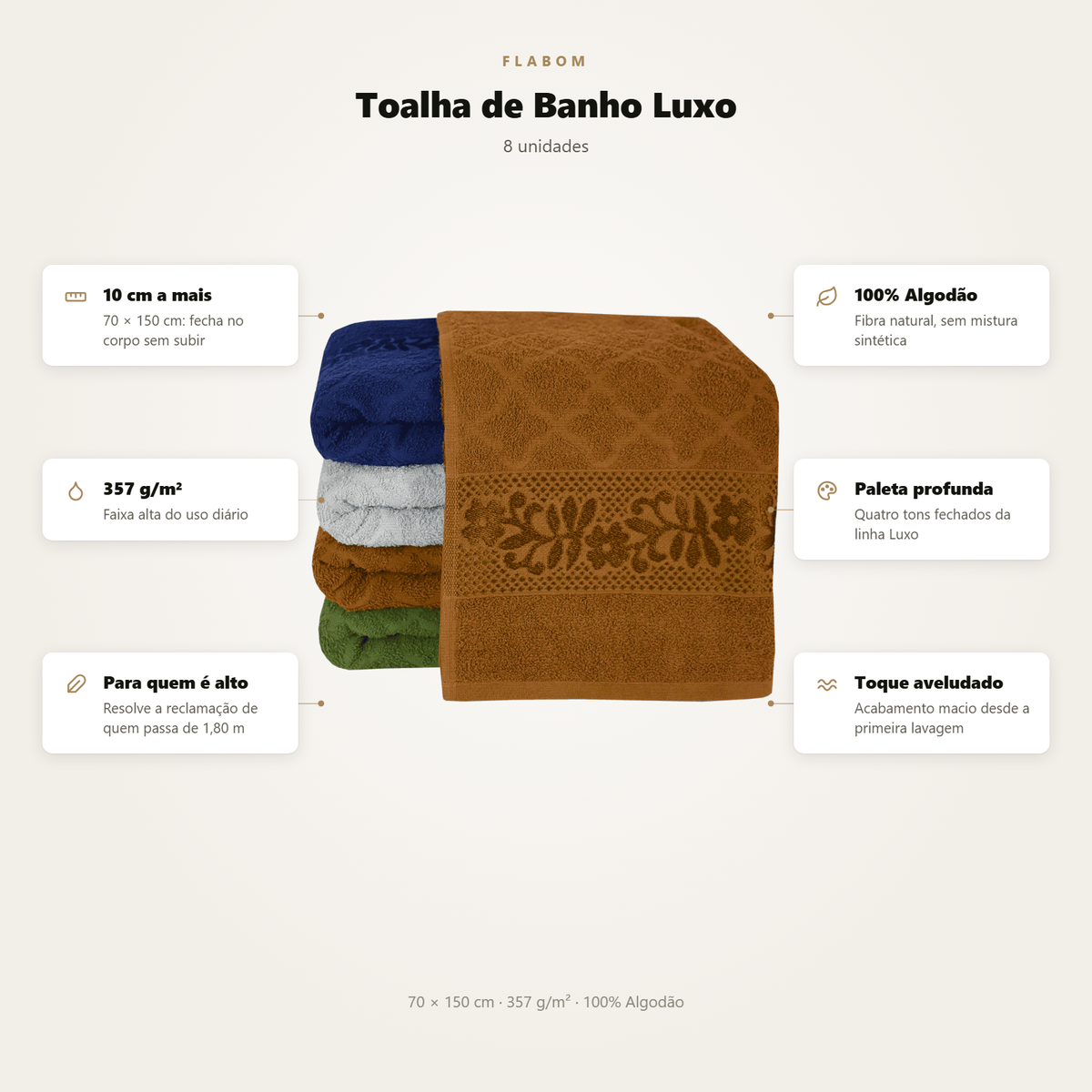 Toalha de Banho Luxo 70X150 - 8 unidades