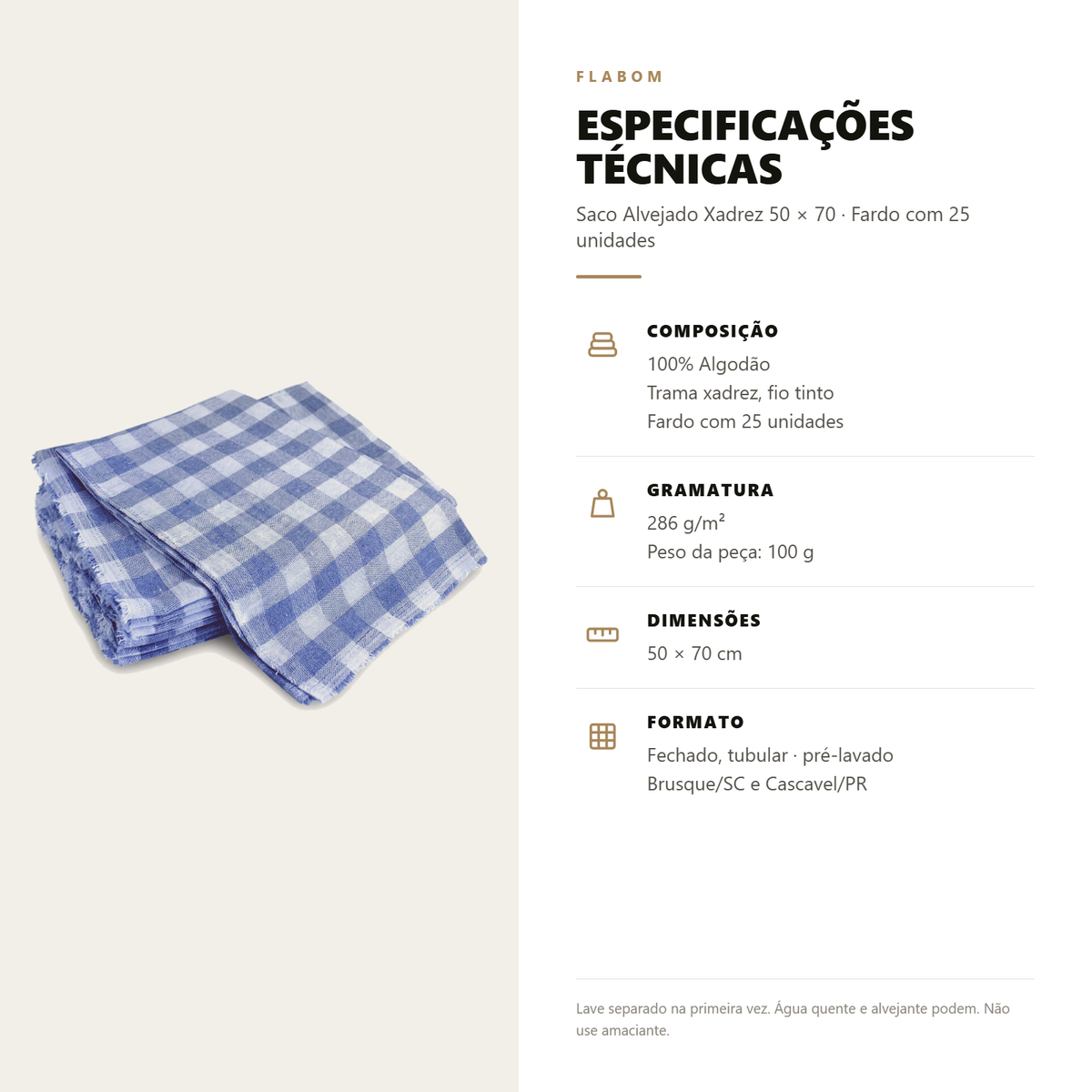 Saco Alvejado Xadrez 50x70 - 6 Unidades