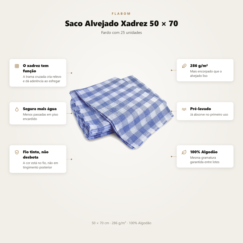 Saco Alvejado Xadrez 50x70 - 6 Unidades