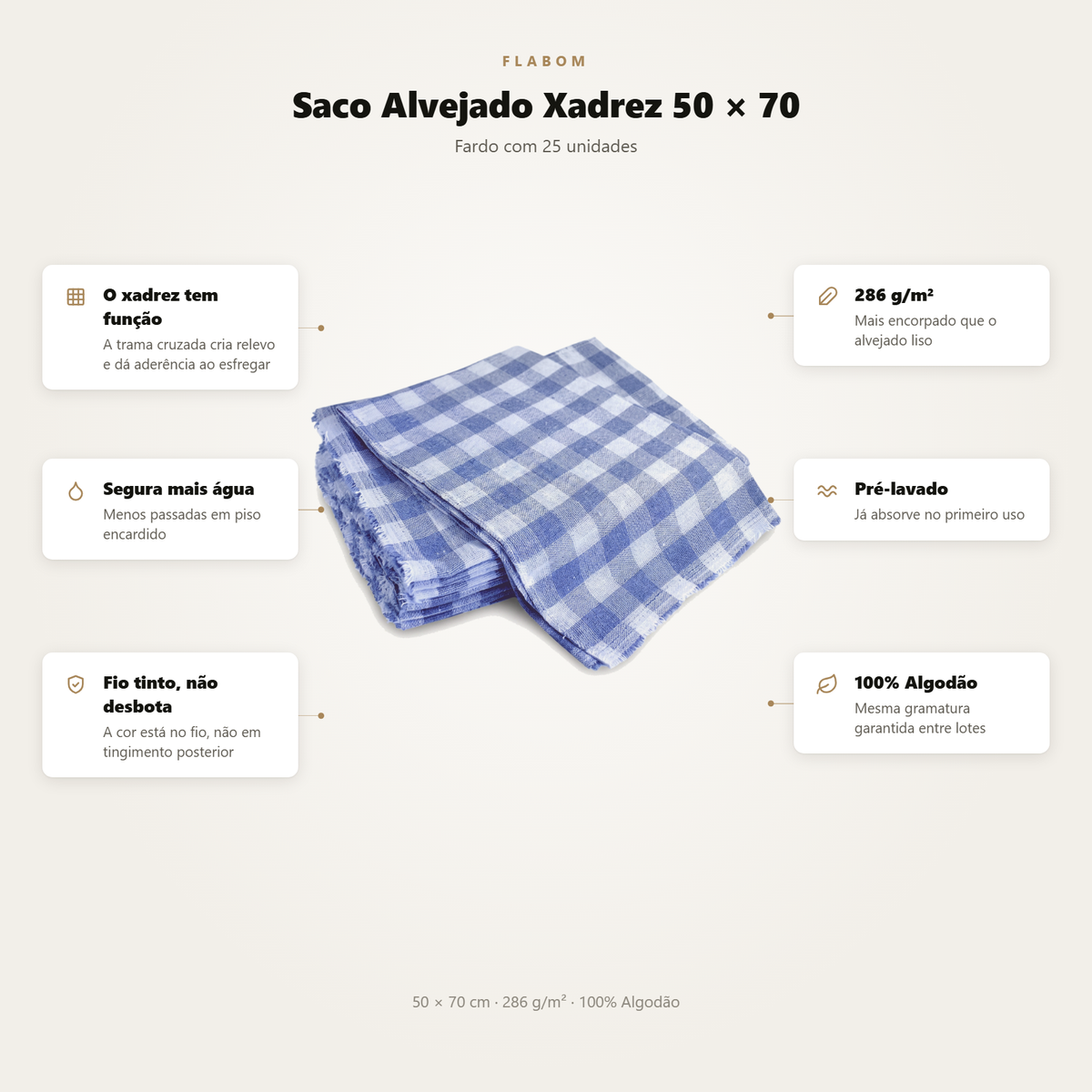 Saco Alvejado Xadrez 50x70 - 6 Unidades