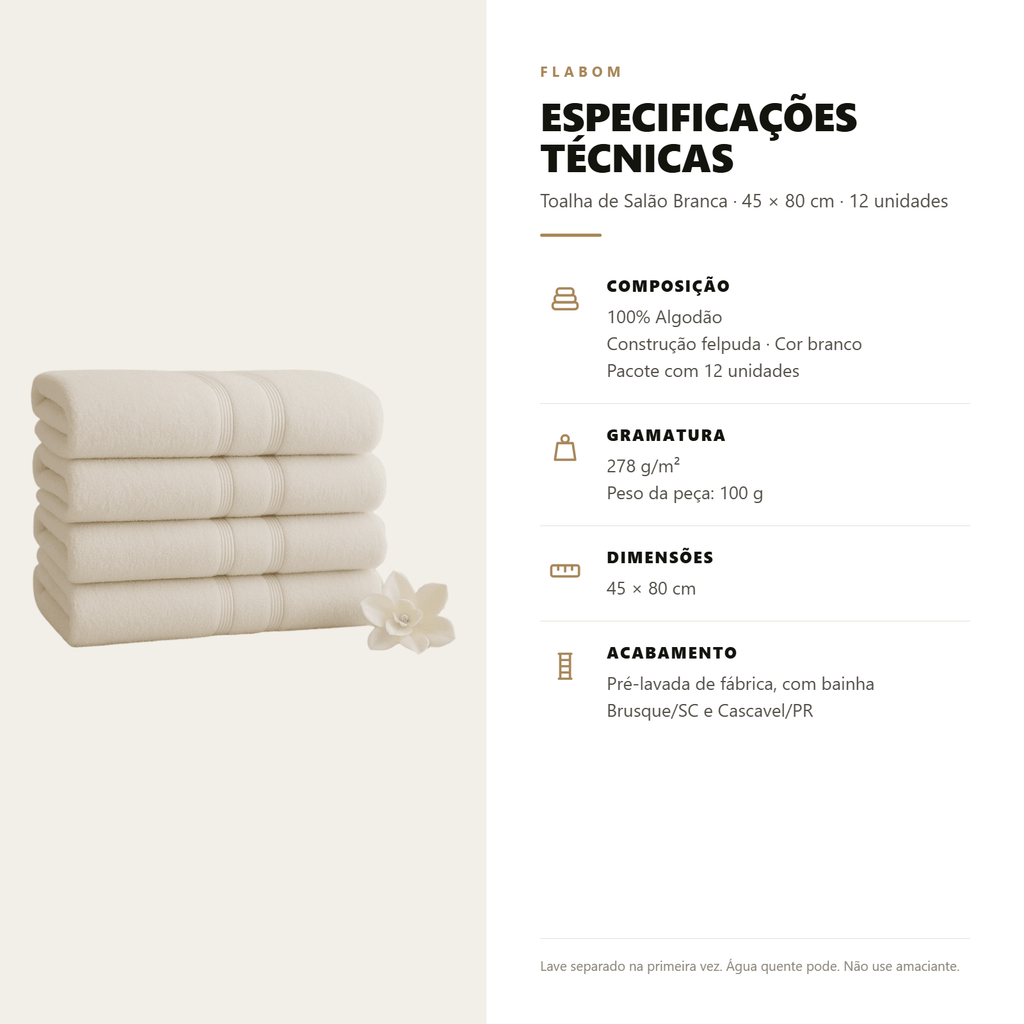 Toalha de Salão Branca 45x80 - 12 Unidades