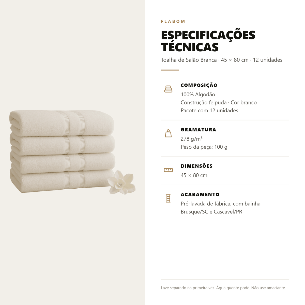 Toalha de Salão Branca 45x80 - 6 Unidades