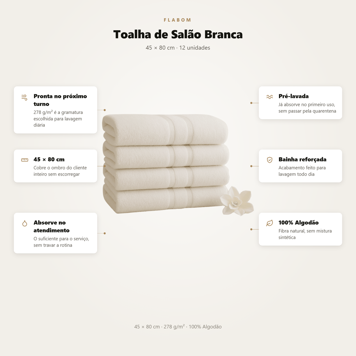 Toalha de Salão Branca 45x80 - 6 Unidades