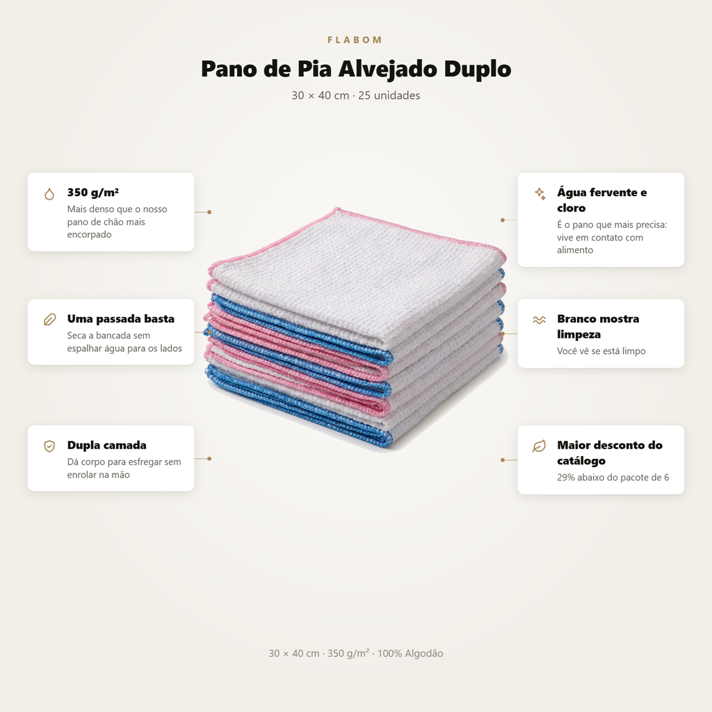 Pano De Pia Alvejado Duplo 30x40 - 6 Unidades