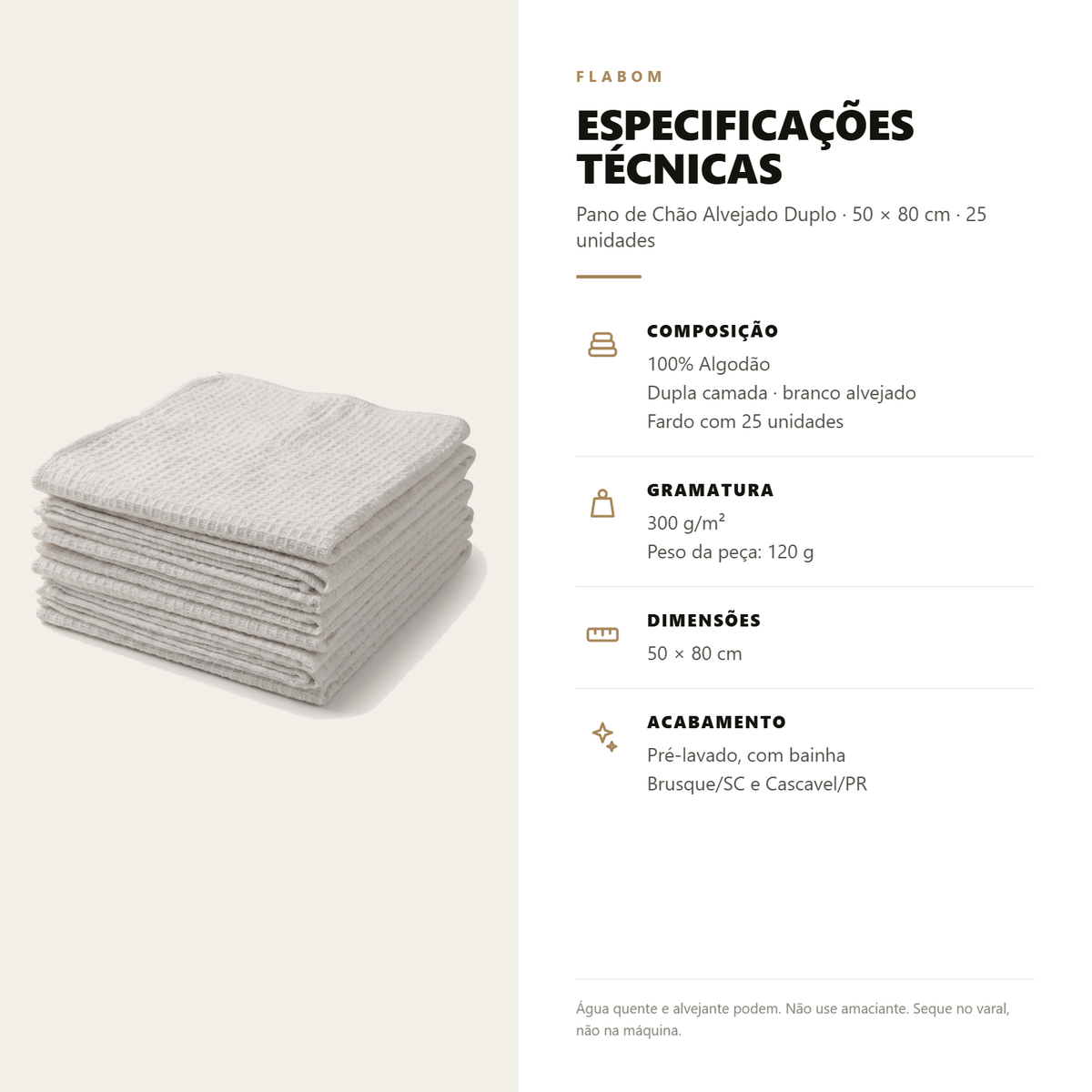 Pano de Chão Alvejado Duplo 50X80 - 6 unidades