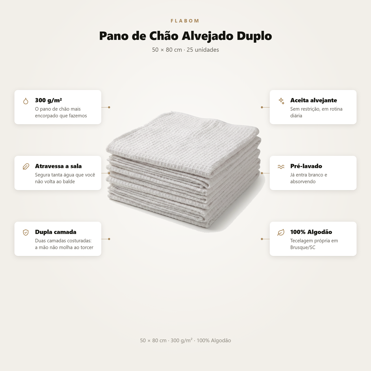 Pano de Chão Alvejado Duplo 50X80 - 6 unidades