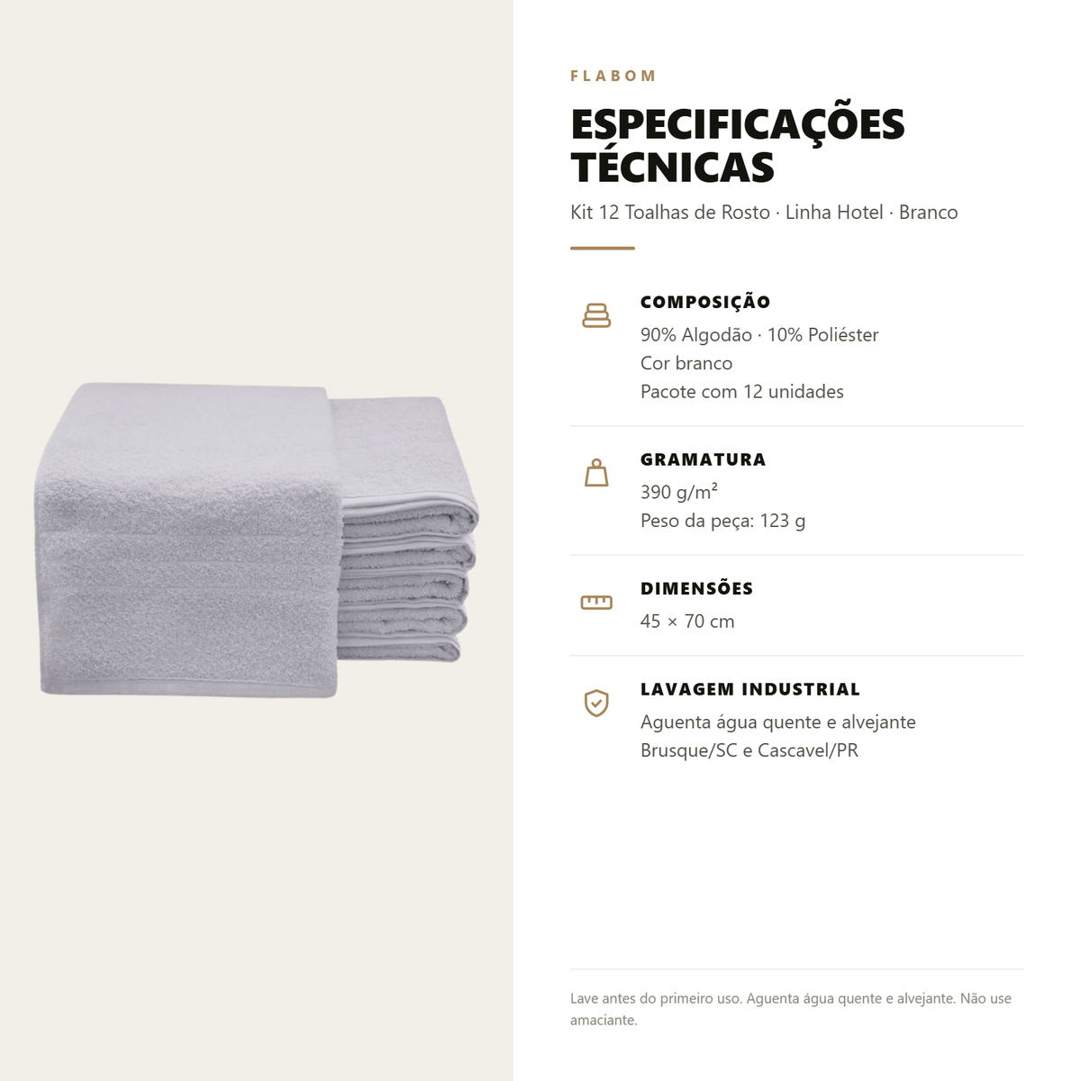Kit 12 Toalhas de Rosto Linha Hotel Brancas