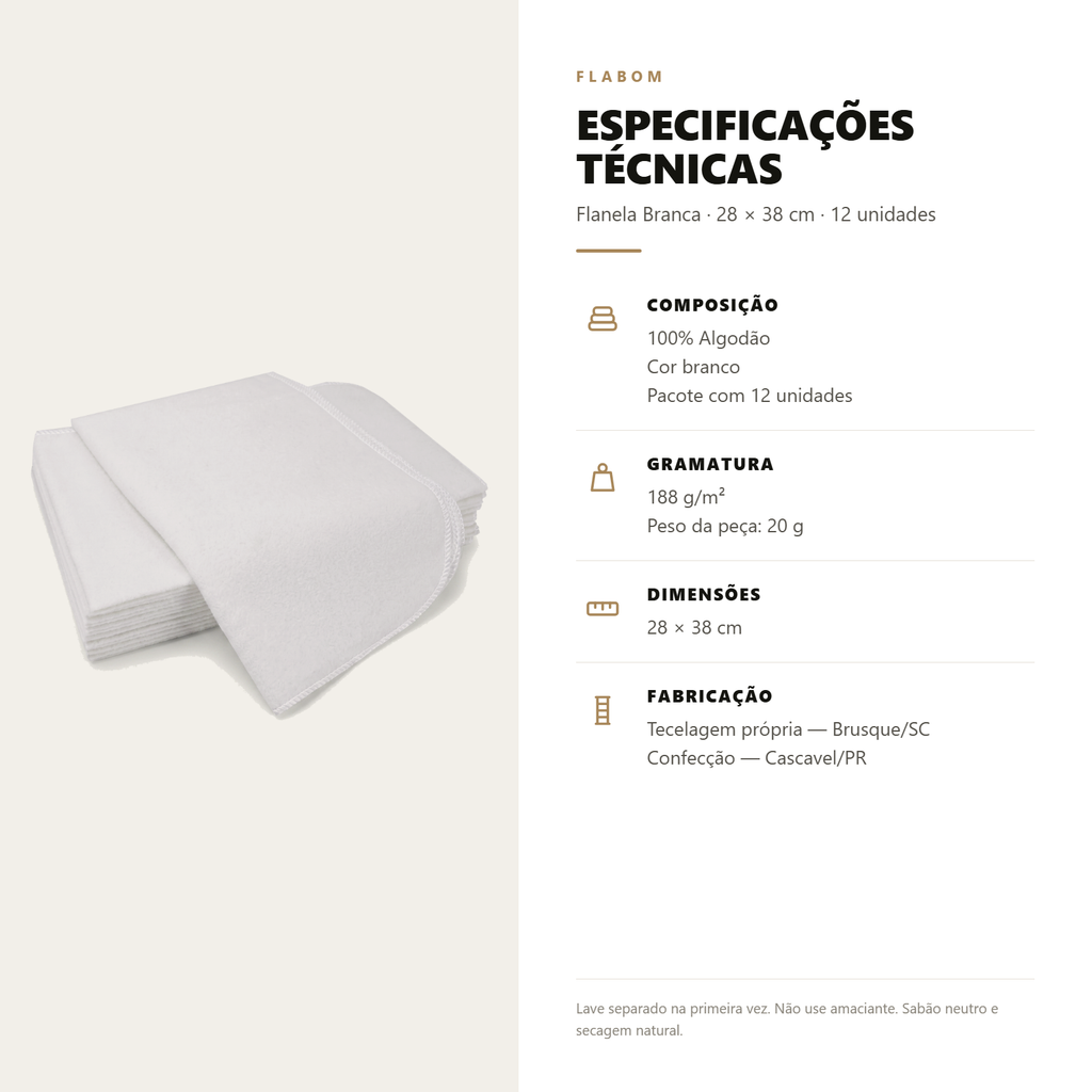 Flanela Branca 28X38 - 6 unidades
