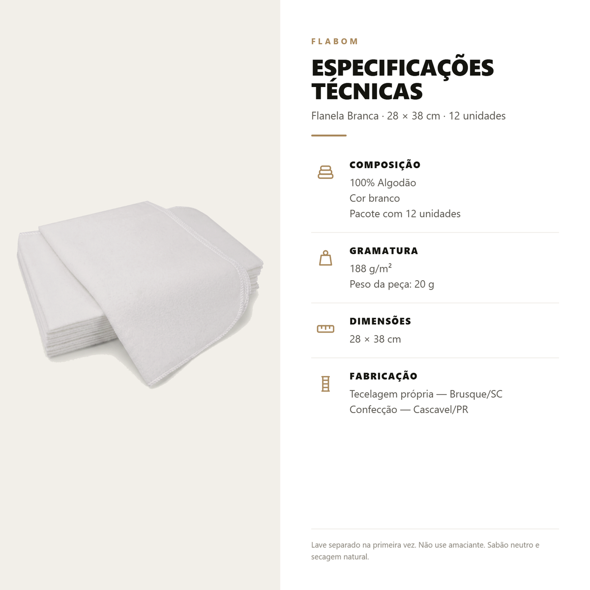 Flanela Branca 28X38 - 12 unidades