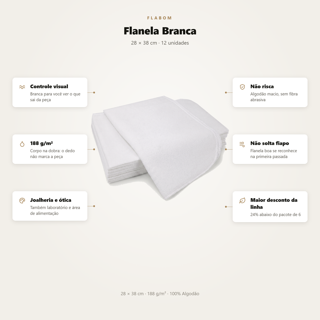 Flanela Branca 28X38 - 6 unidades