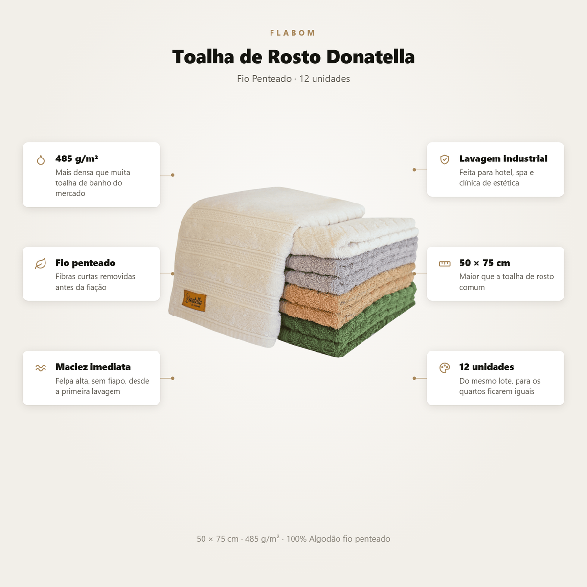 Toalha de Rosto Donatella 50X75 - 12 unidades