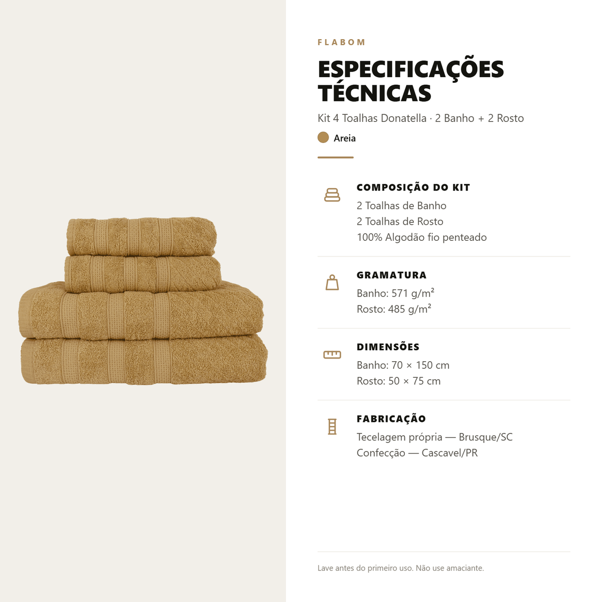 Kit 4 Toalhas Donatella 2 de Banho + 2 de Rosto Fio Penteado