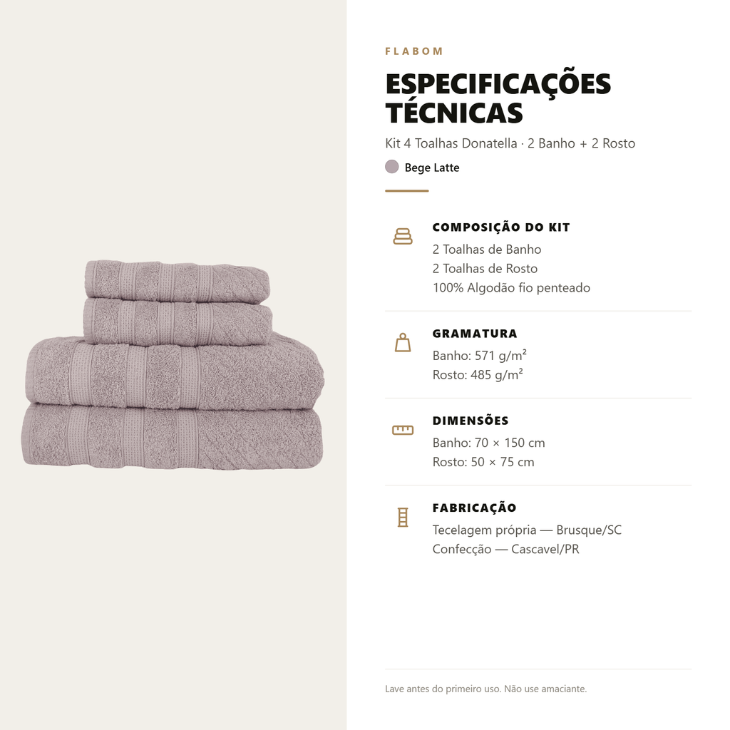 Kit 4 Toalhas Donatella 2 de Banho + 2 de Rosto Fio Penteado
