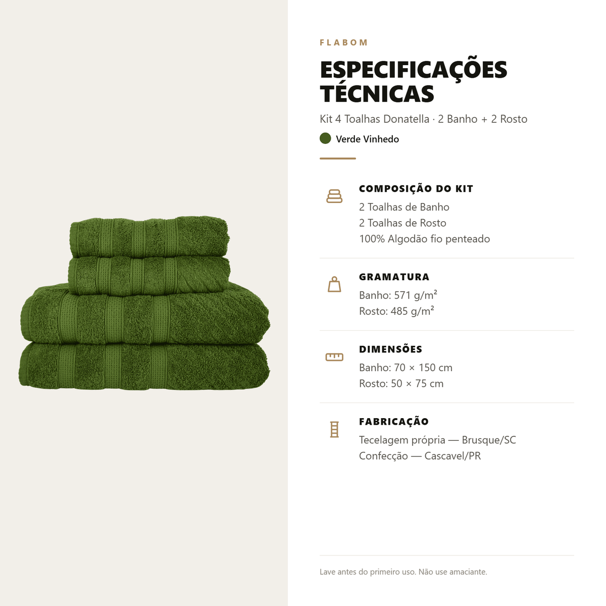 Kit 4 Toalhas Donatella 2 de Banho + 2 de Rosto Fio Penteado