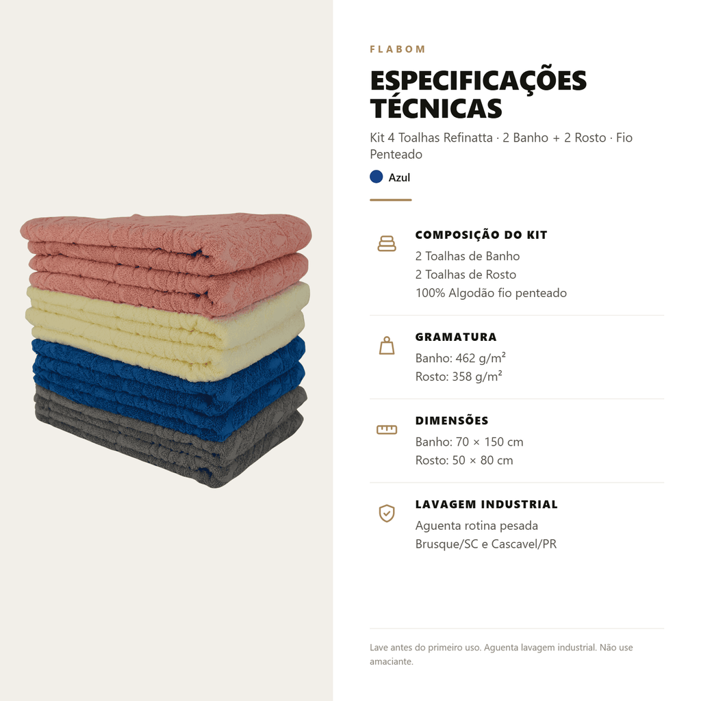 Kit 4 Toalhas Refinatta 2 Banho + 2 Rosto Fio Penteado