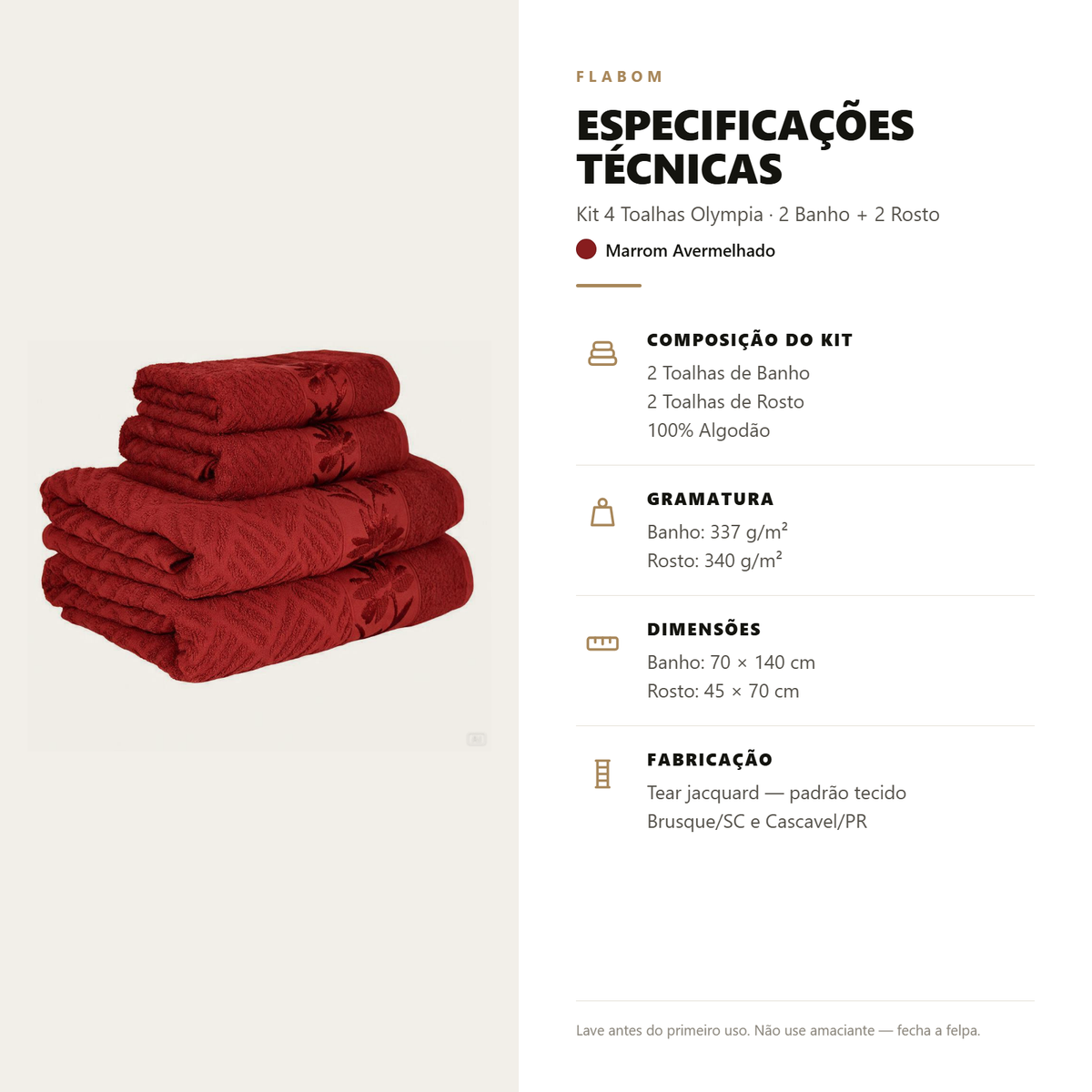 Kit 4 Toalhas Olympia 2 Banho + 2 Rosto 100% Algodão