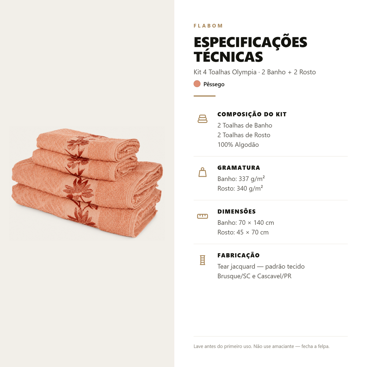 Kit 4 Toalhas Olympia 2 Banho + 2 Rosto 100% Algodão