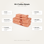 Kit 4 Toalhas Olympia 2 Banho + 2 Rosto 100% Algodão