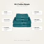 Kit 4 Toalhas Olympia 2 Banho + 2 Rosto 100% Algodão