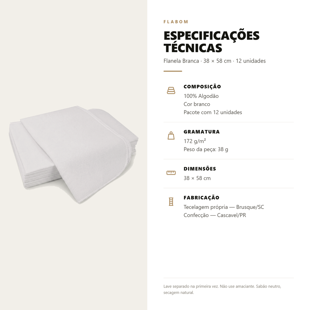 Flanela Branca 38X58 - 6 unidades