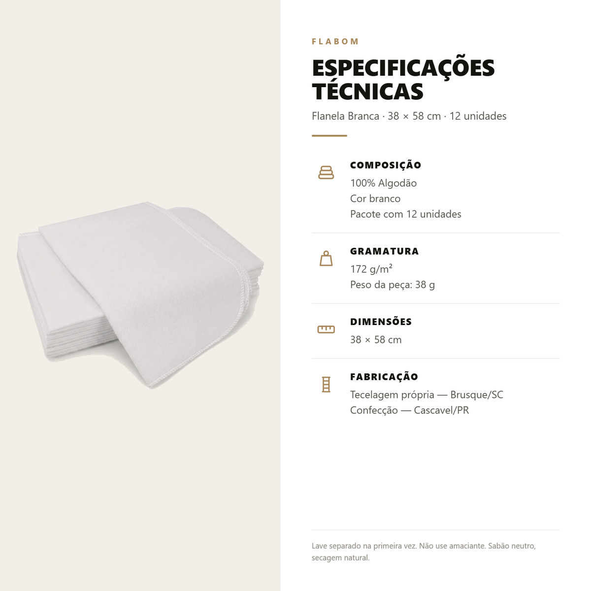 Flanela Branca 38X58 - 12 unidades