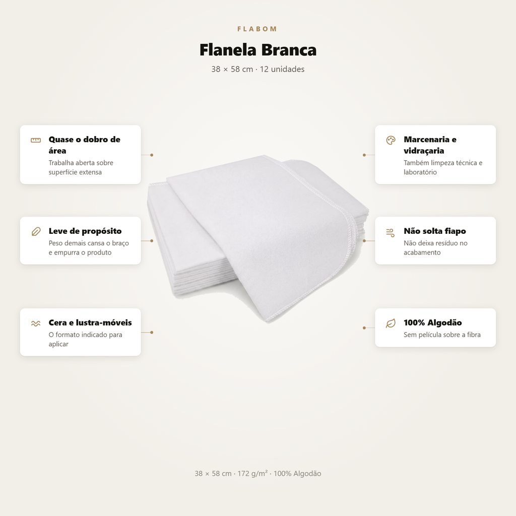 Flanela Branca 38X58 - 6 unidades