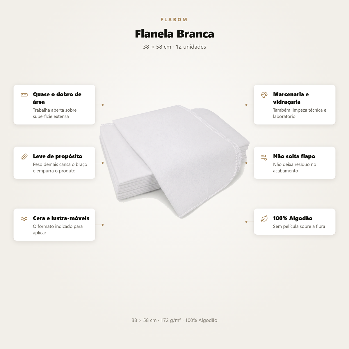 Flanela Branca 38X58 - 12 unidades