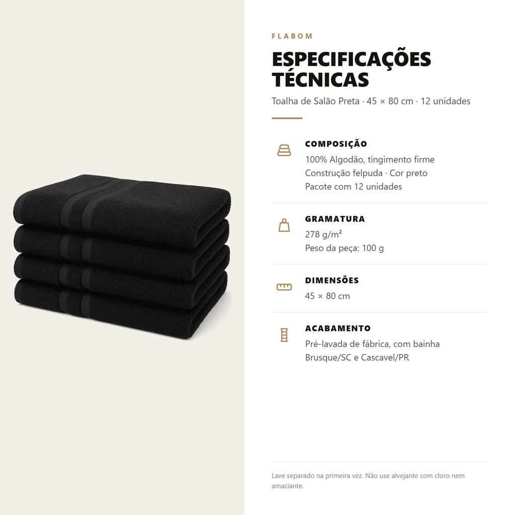 Toalha de Salão Preta 45x80 - 12 unidades