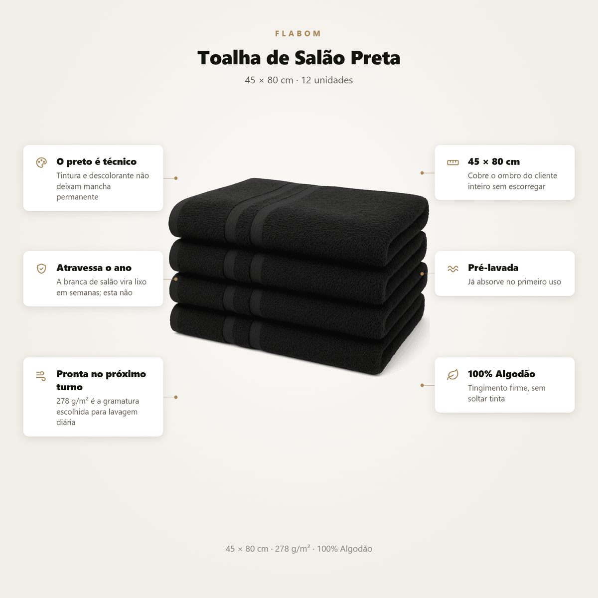 Toalha de Salão Preta 45x80 - 6 unidades
