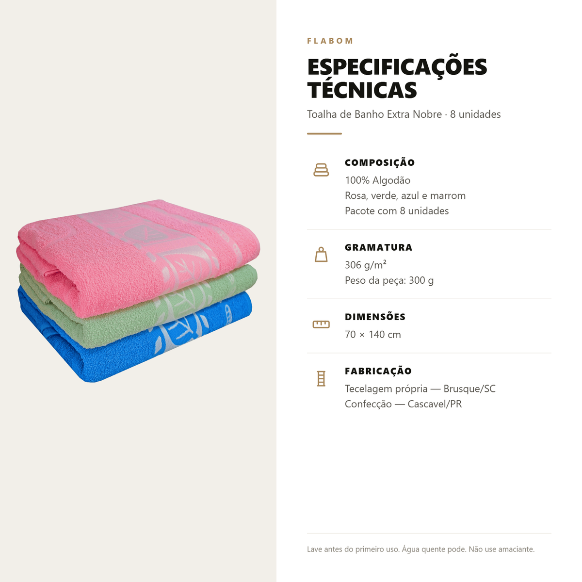 Toalha de Banho Extra Nobre 70X140  - 8 unidades