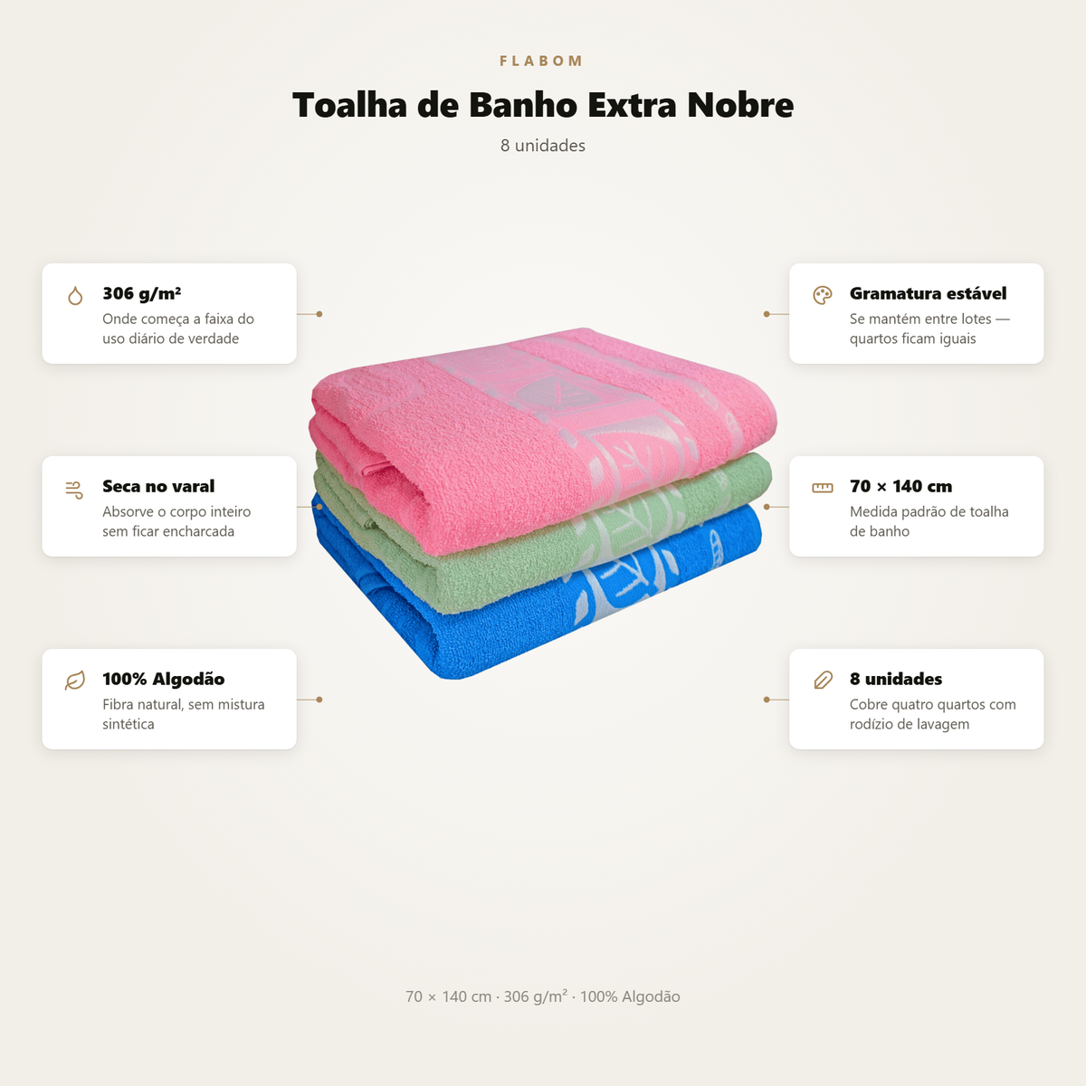 Toalha de Banho Extra Nobre 70X140  - 8 unidades