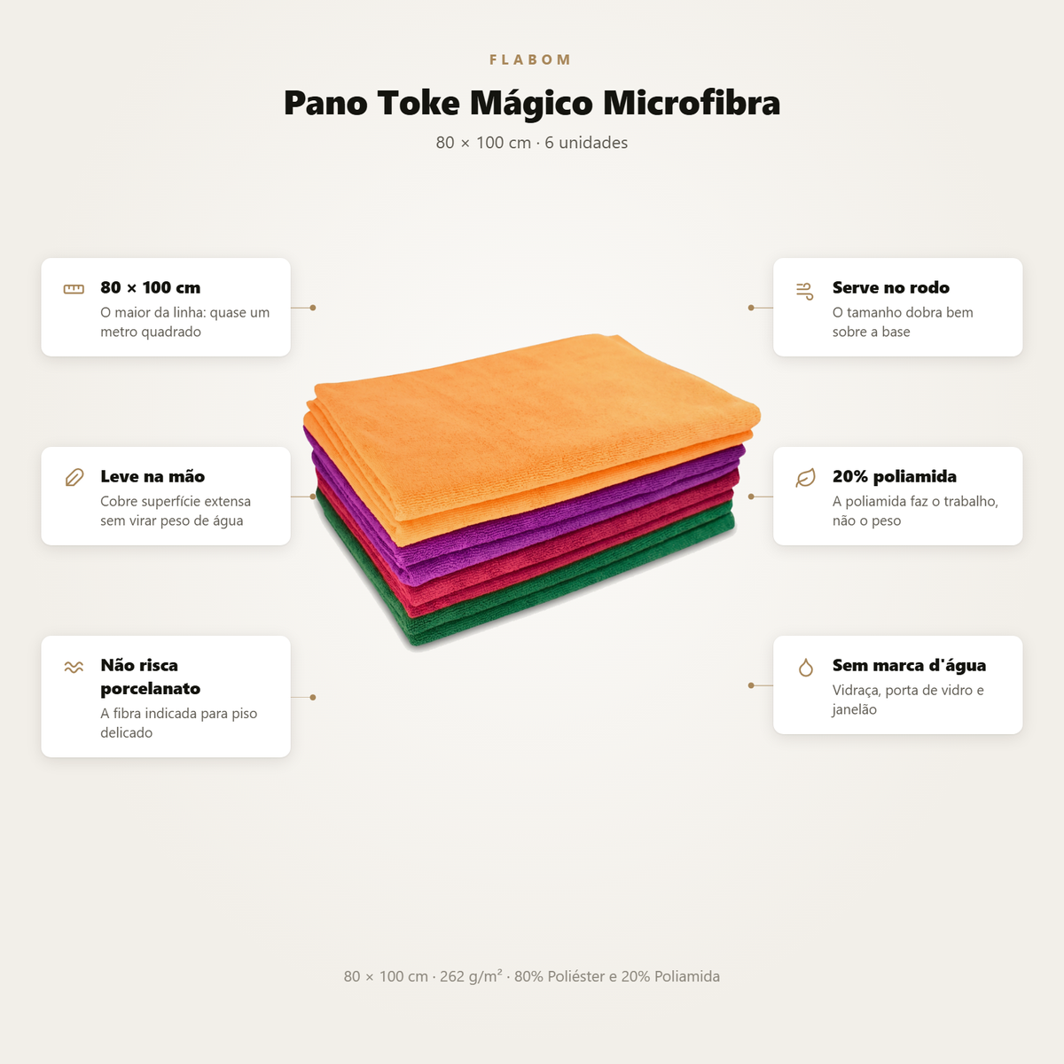 Pano Toke Mágico Microfibra 80X100 - 6 unidades
