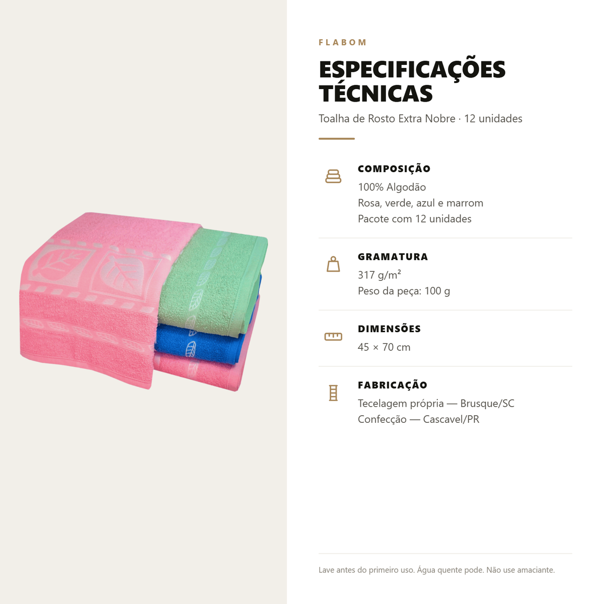 Toalha de Rosto Extra Nobre 45X70 - 12 unidades